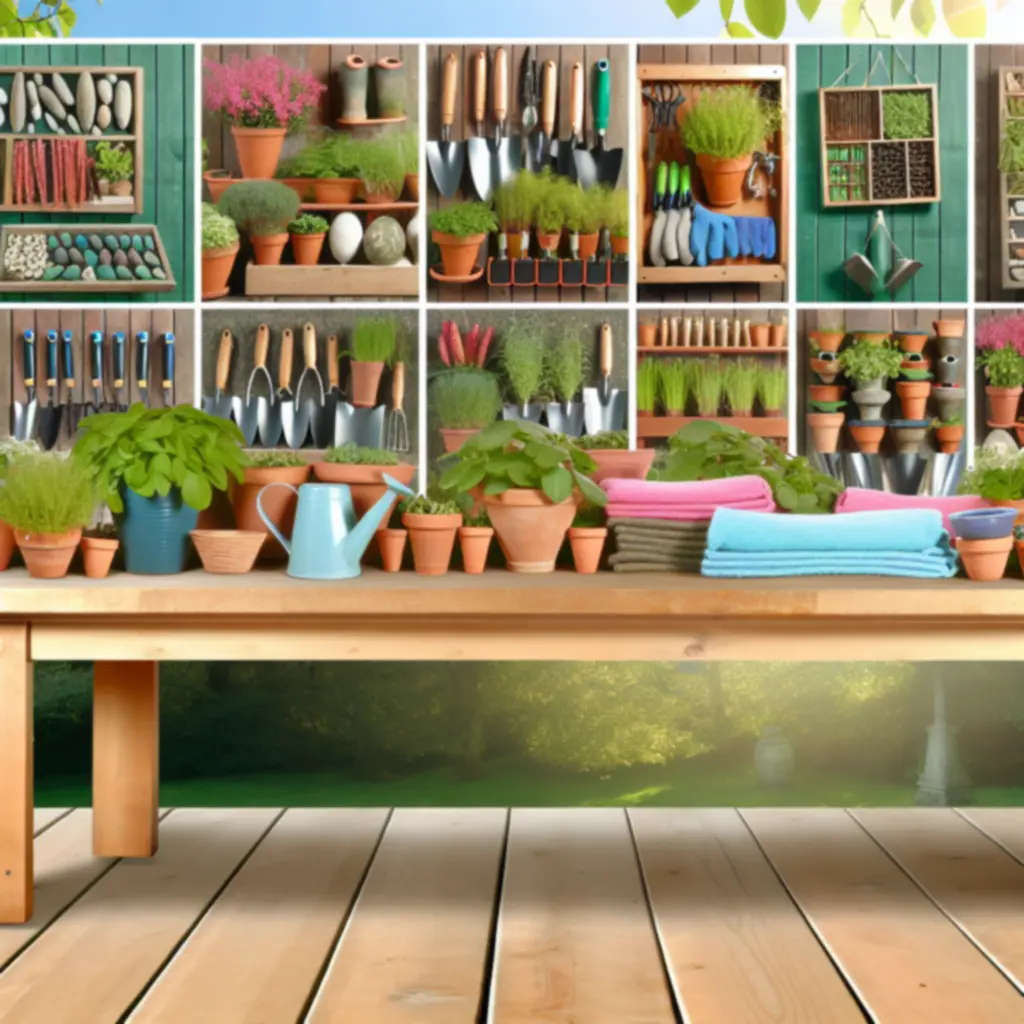 Przegląd różnych produktów ogrodniczych pogrupowanych w kategorie